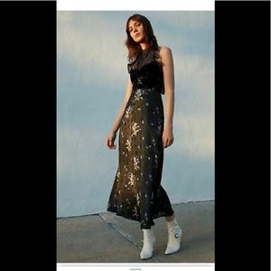 NWT REBECCA TAYLOR Black Floral Burnout Velvet VIOLET Midi Halter Dress Size 0